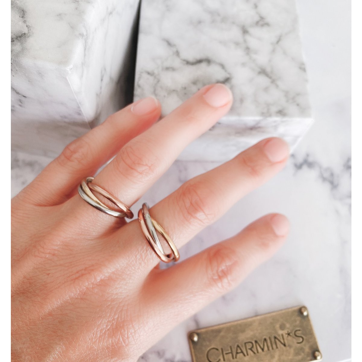 R1067 Rolling Anxiety Fidget Ring Rose Gold Stålfarve