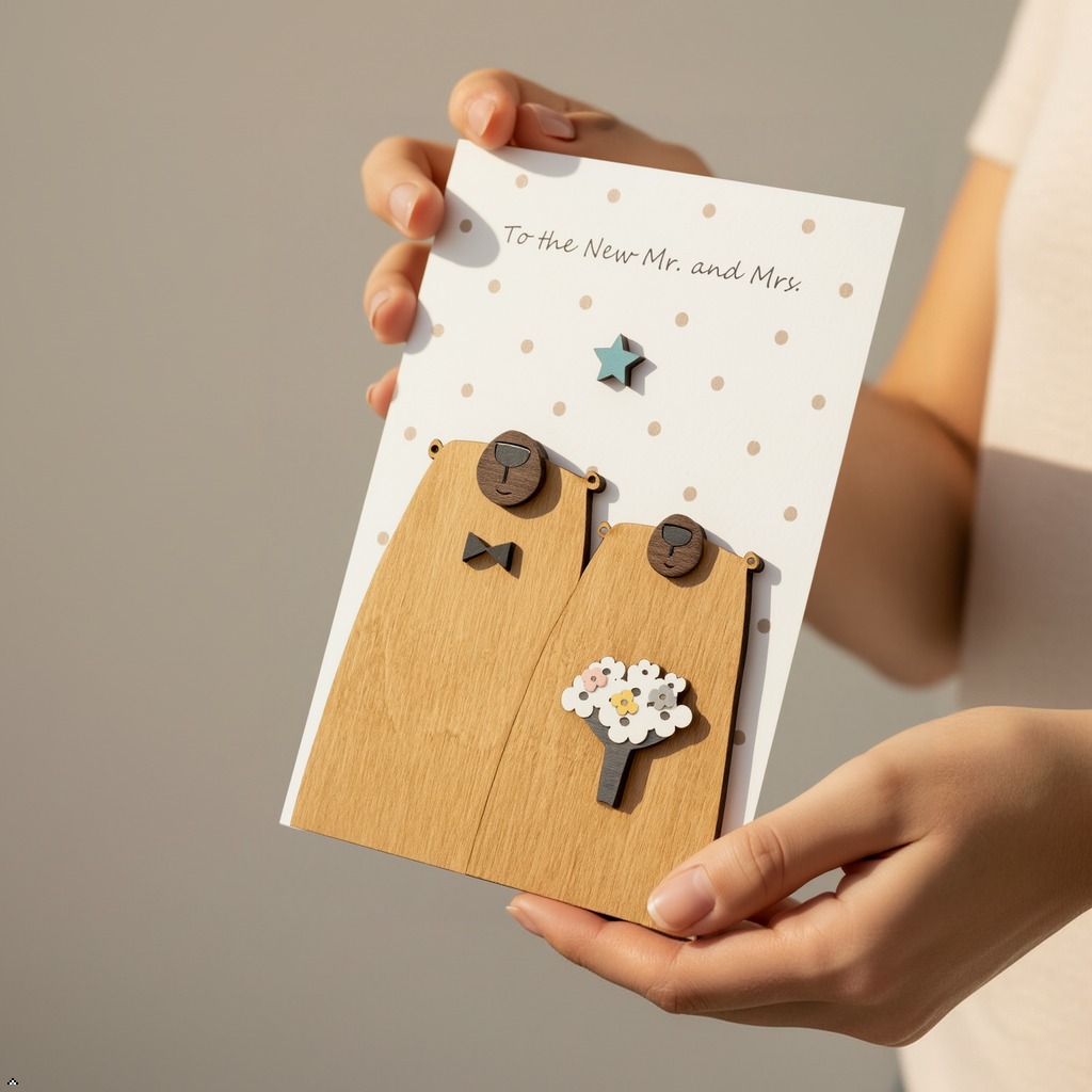 3D Houten Trouwkaart – Nieuwe Mr & Mrs-groet van PESKOVOI