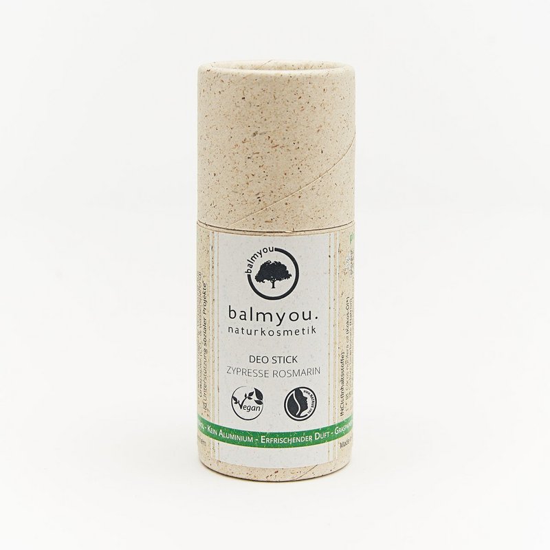 balmyou deodorant stick cypress rosemary (50 g): handmade, grass paper tube, vegan, fresh scent