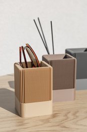 Modern Ribbed Square Organizer in Earthy Tones – Minimalist Desk, Vanity, or Home Storage Solution, Minimalist Modern Office Design Deco