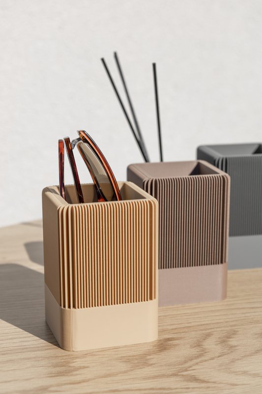 Modern Ribbed Square Organizer in Earthy Tones – Minimalist Desk, Vanity, or Home Storage Solution, Minimalist Modern Office Design Deco