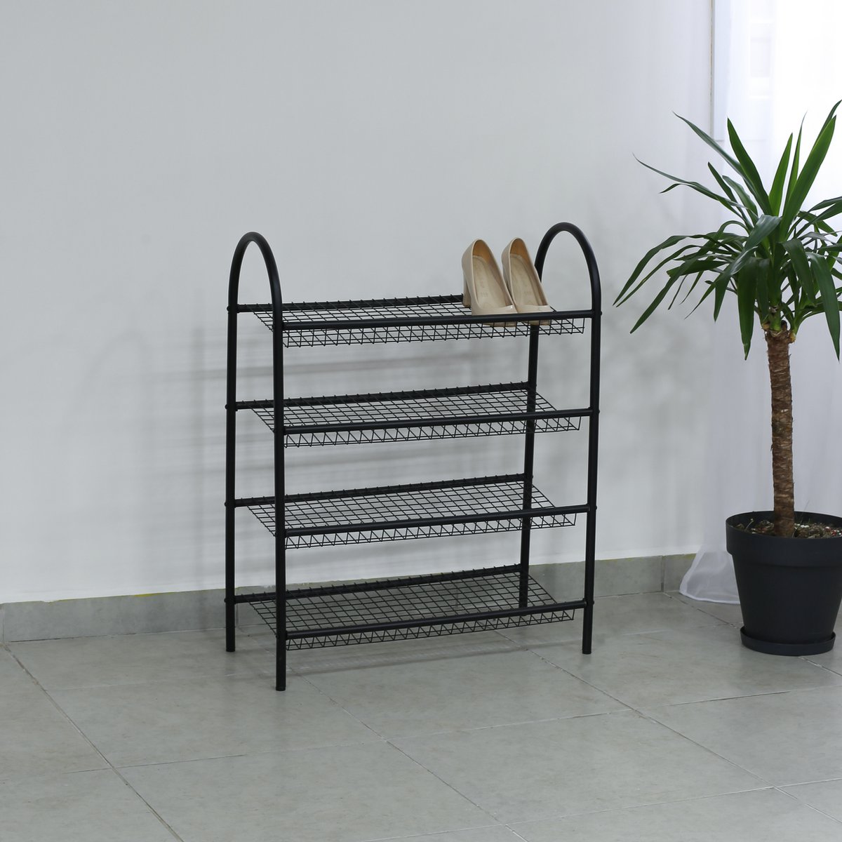 Étagère à chaussures en métal 4 couches de Naturn Living | Meuble à chaussures | Rangement chaussures | Système de stockage | Meuble à chaussures transparent | Organisateur de chaussures | noir mat