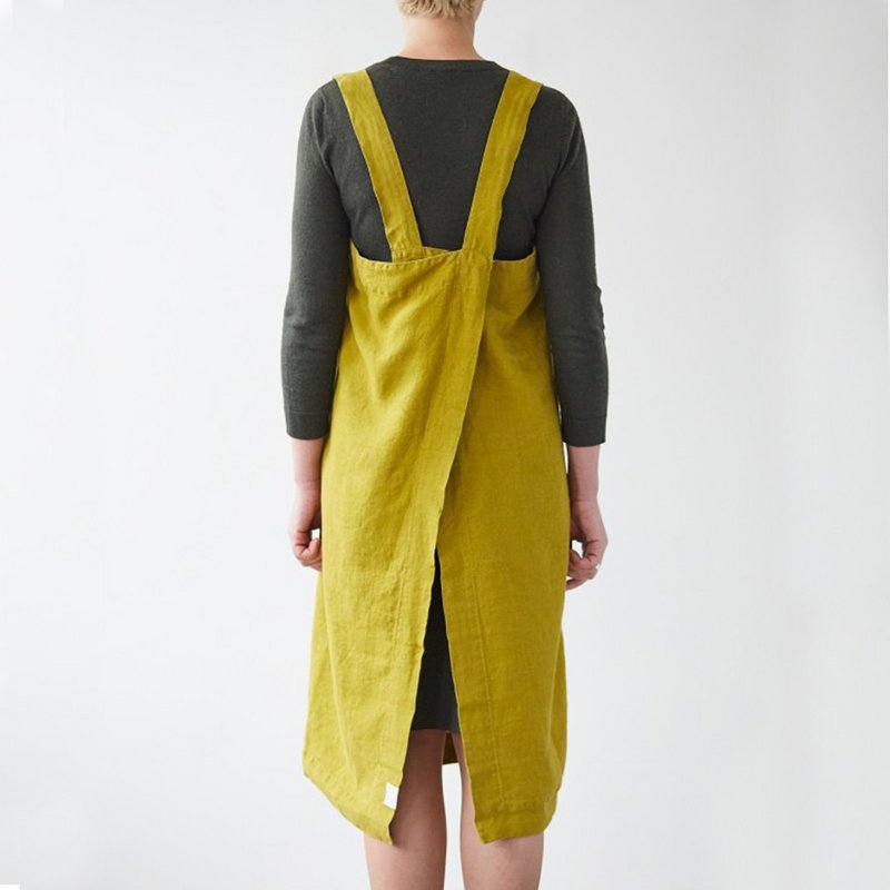 Moss Green Linen Pinafore Apron