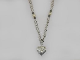 %23112 Collar vintage de perlas con medallón y piedra preciosa labradorita