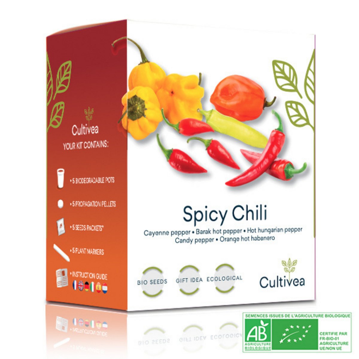 CULTIVEA® Organic Chili Pepper Kit to Plant – Chili Seed Box with Habanero Orange, Cayenne, Barak, Hungarian and Candy Chili – Complete Vegetable Seed Kit – Gift Idea