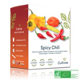 CULTIVEA® økologisk chilipebersæt til at plante – Chili frøæske med Habanero Orange, Cayenne, Barak, Ungarsk og Candy Chili – Komplet grøntsagsfrøsæt – Gaveidé