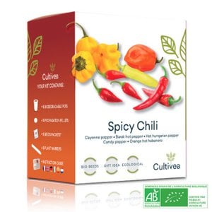 CULTIVEA® Bio-Chili-Pfeffer-Set zum Anpflanzen – Chili-Samen-Box mit Habanero-Orange, Cayenne, Barak, Ungarischem und Candy-Chili – Komplettes Gemüse-Samen-Set – Geschenkidee
