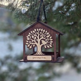 Handgefertigter Vogelfutterspender aus Holz, Garten- und Wildtiergeschenk