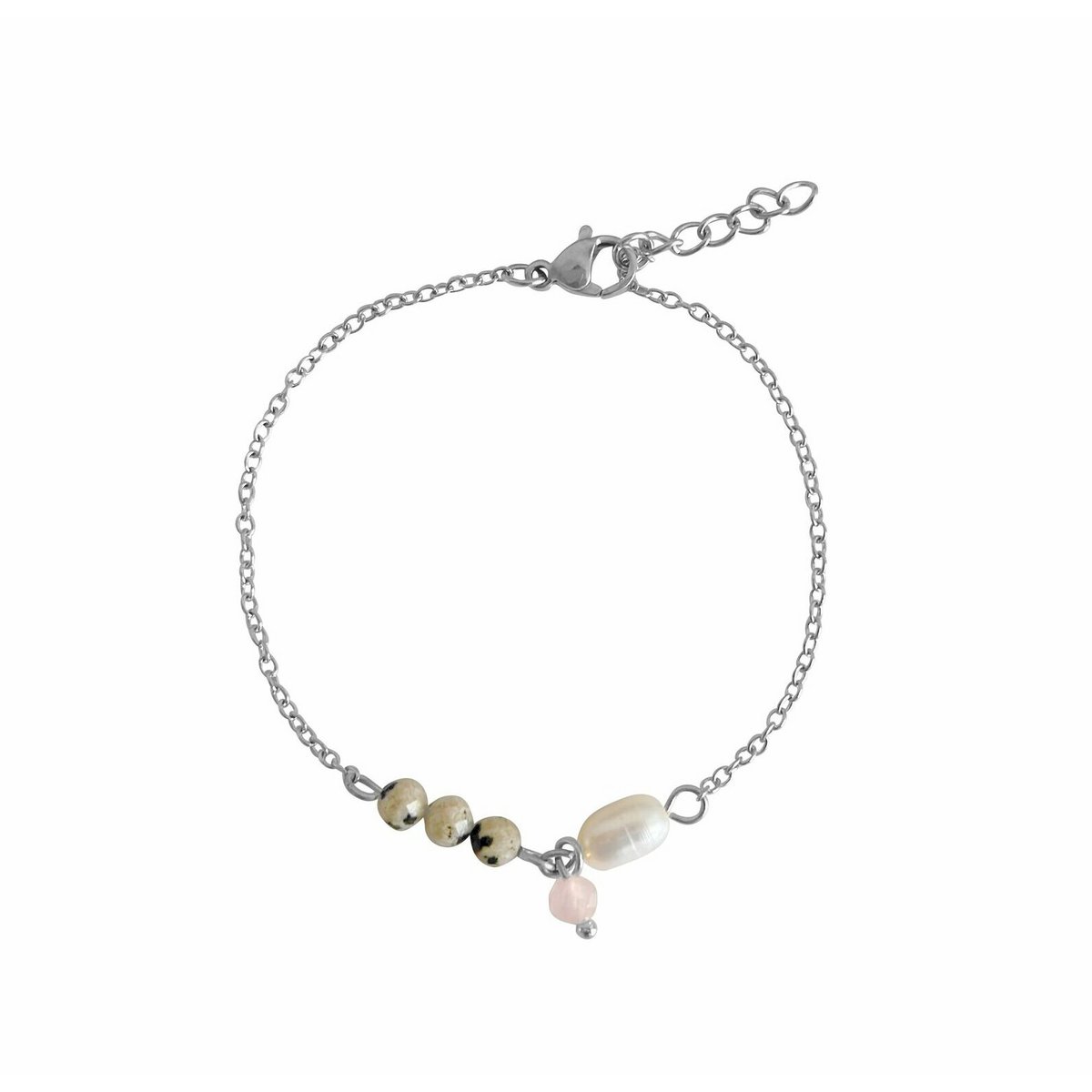 Bracelet Jaspe, Perle et Quartz Rose - Argent
