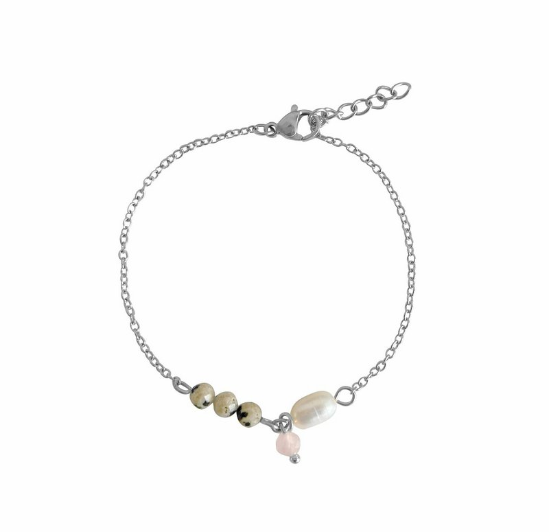 Bracelet Jaspe, Perle et Quartz Rose - Argent