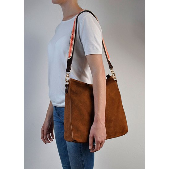 BOHO IBIZA BAG - Coral Ivory shoulder strap (70cm) + Suede bag (Cognac)