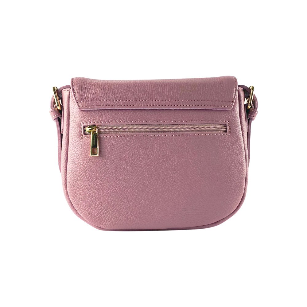 RB1002AZ | Sac bandoulière en cuir véritable fabriqué en Italie avec bandoulière en cuir amovible et attaches avec boucles en métal doré brillant - Coloris Rose Antique - Dimensions : 26 x 20 x 10 cm