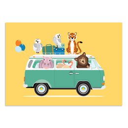 Volkswagen busje poster dieren geel A3