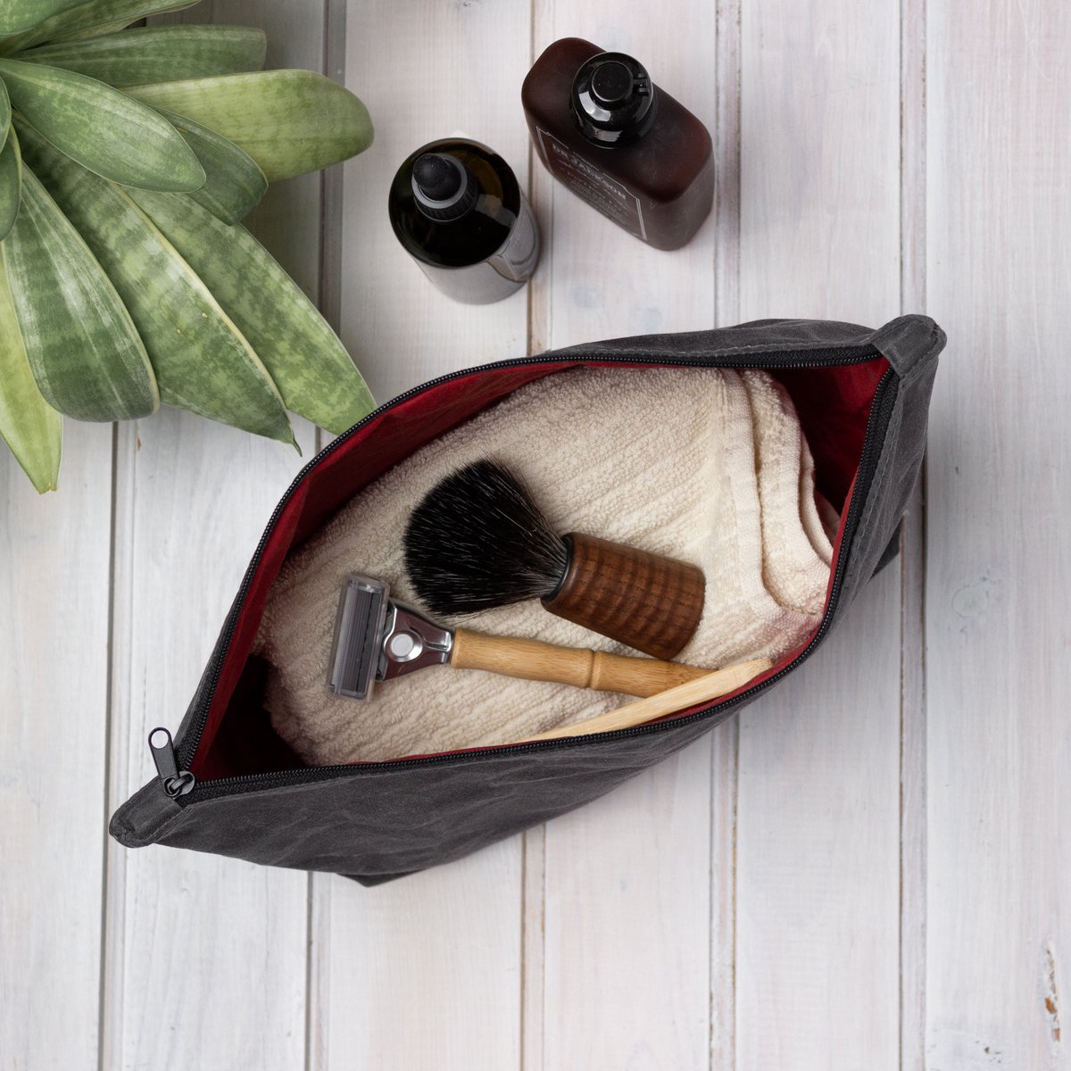 Extra großes Dopp-Set aus gewachstem Canvas für Männer, wasserabweisender Rasierwaschbeutel, robuster Herren-Kulturbeutel, Reisegeschenk