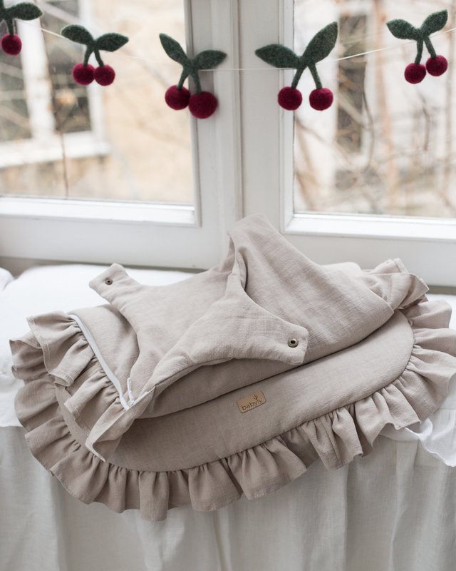 summer linen baby sleeping bag with frills, baby sleeping sack with frills 1 TOG, 1.5 TOG, 2.5 TOG