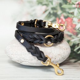 Leather dog leash | Black | Leather leash | Length 180 cm | 2-way adjustable | Handcrafted