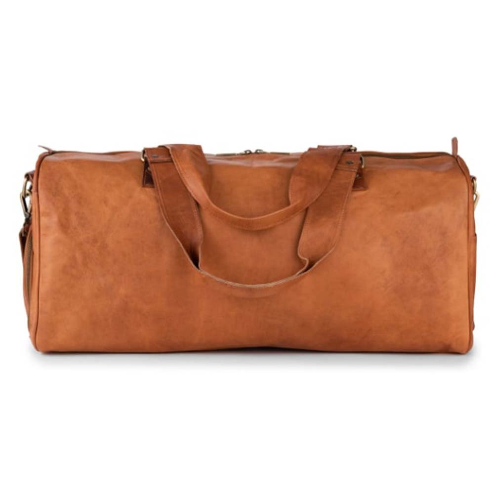 Handmade Moroccan Leather Travel Bag – Artisan 58cm “Grand Voyager” Duffle with Shoe Compartment & Protective Base Rivets