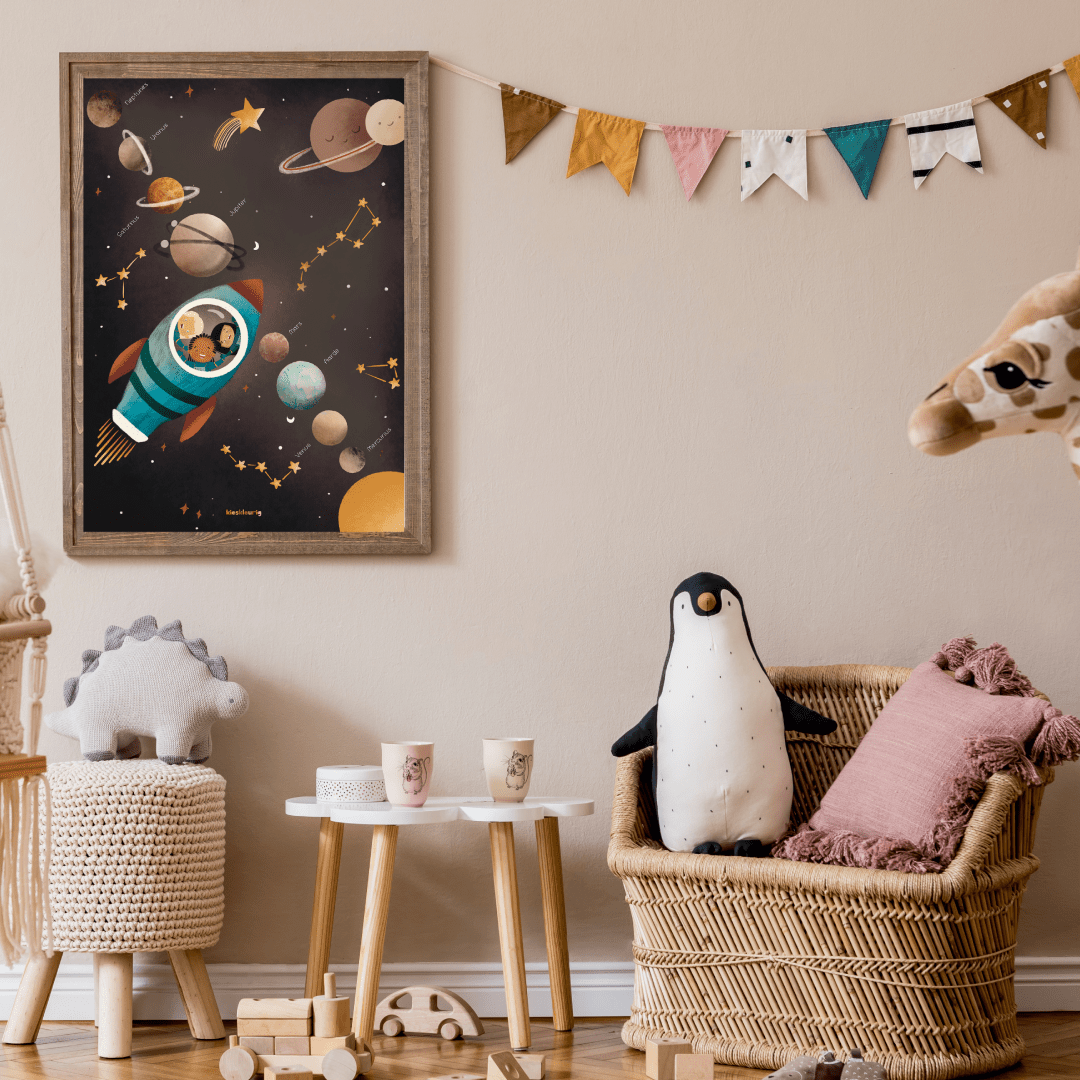 Zonnestelsel - Raket - Planeten Educatieve Poster