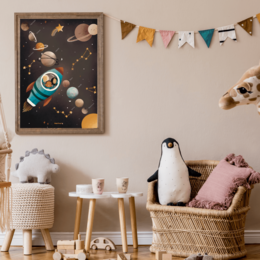 Zonnestelsel - Raket - Planeten Educatieve Poster