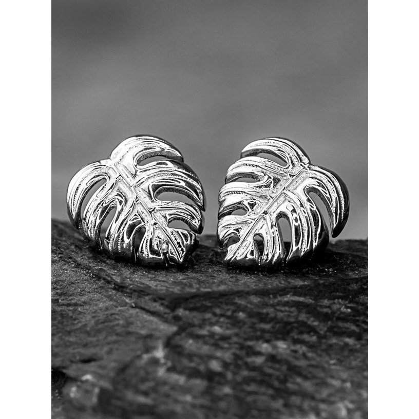 Pendientes de hojas de Monstera - Plata de ley 925 - Joyería de hojas exóticas - EAR925-45
