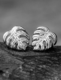 Monstera Leaves Stud Earrings - 925 Sterling Silver - Exotic Leaves Jewelry - EAR925-45