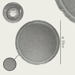 Arca TONDA Placemat Round 39cm, with fringe, grey, polyester