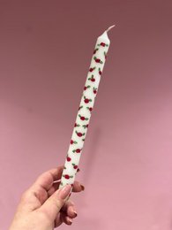 Vela de cena pintada a mano Blanco | rosas rojas