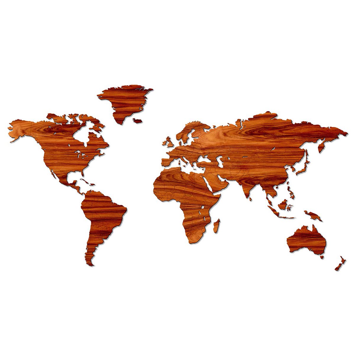 Wooden World Map - 10 Wood Types - Magnetic Hanging System