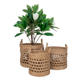 Balok Basket - Cestino, erba marina, naturale/nero, set di 3