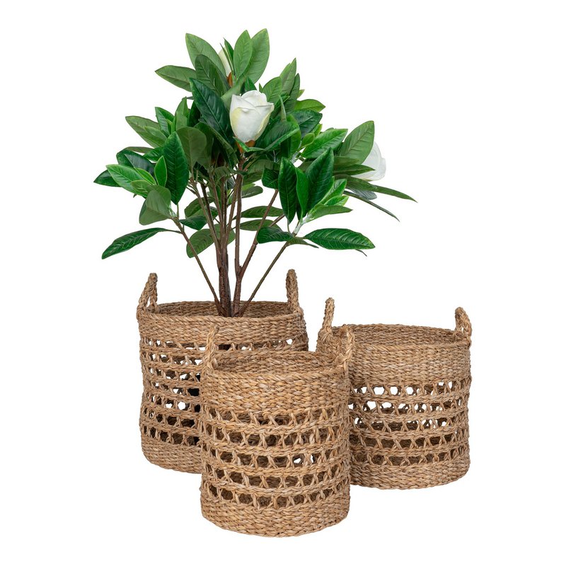 Balok Basket - Cestino, erba marina, naturale/nero, set di 3