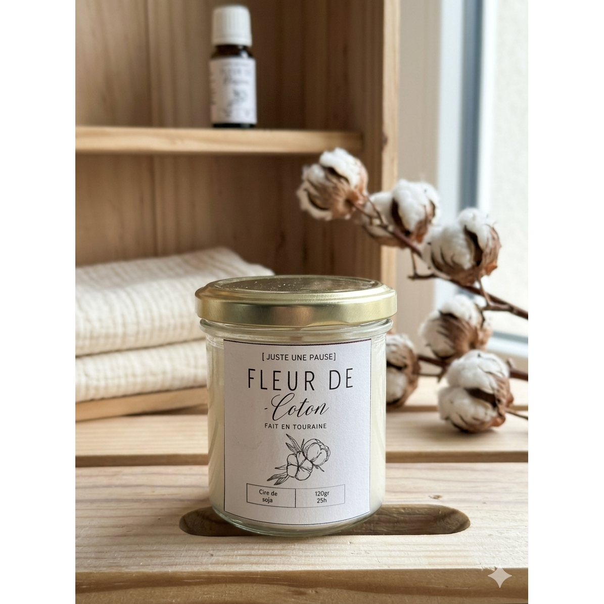 Vela vertida de flores de algodón.