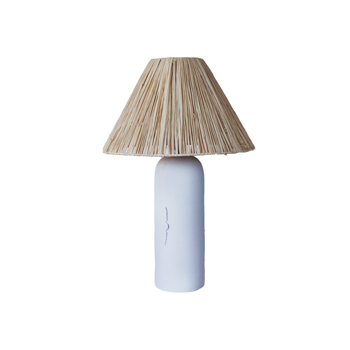 Bast und weiße Terrakotta-Tischlampe Ø (Fuß) 8x28 cm E14