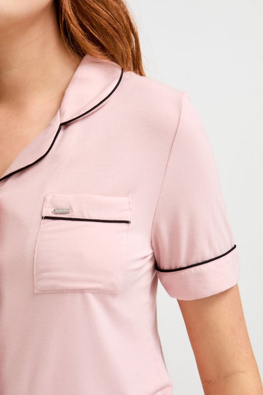 Camicia di bambù corta set in rosa