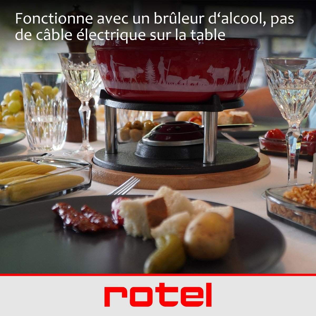 Zestaw do serowego fondue dla 6 osób i 2 kieliszków żelowanego alkoholu Rotel Swiss Tradition