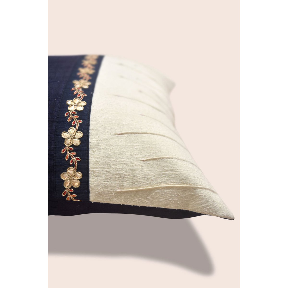 Handwoven Dupion Silk Cushion Cover Dabka Border - Two-Tone