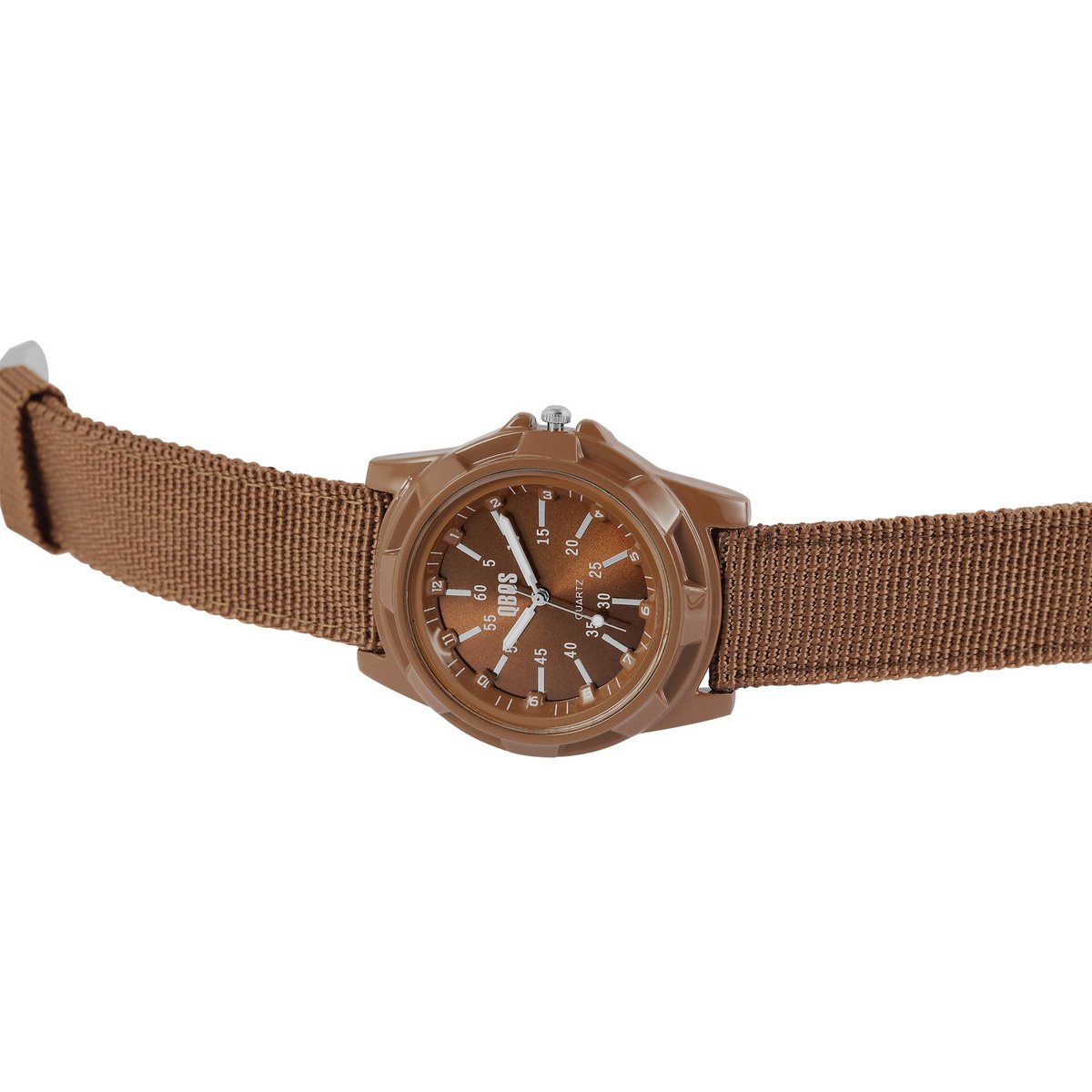 QBOS men's watch with textile strap, brown