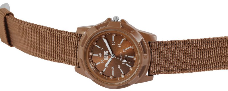 QBOS men's watch with textile strap, brown