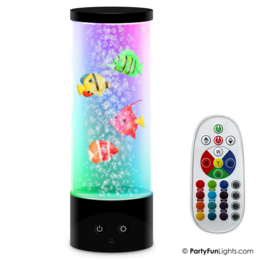 Colorful fish-shaped lamp with RGB lighting, works on USB or batteries, suitable for party or home decor.