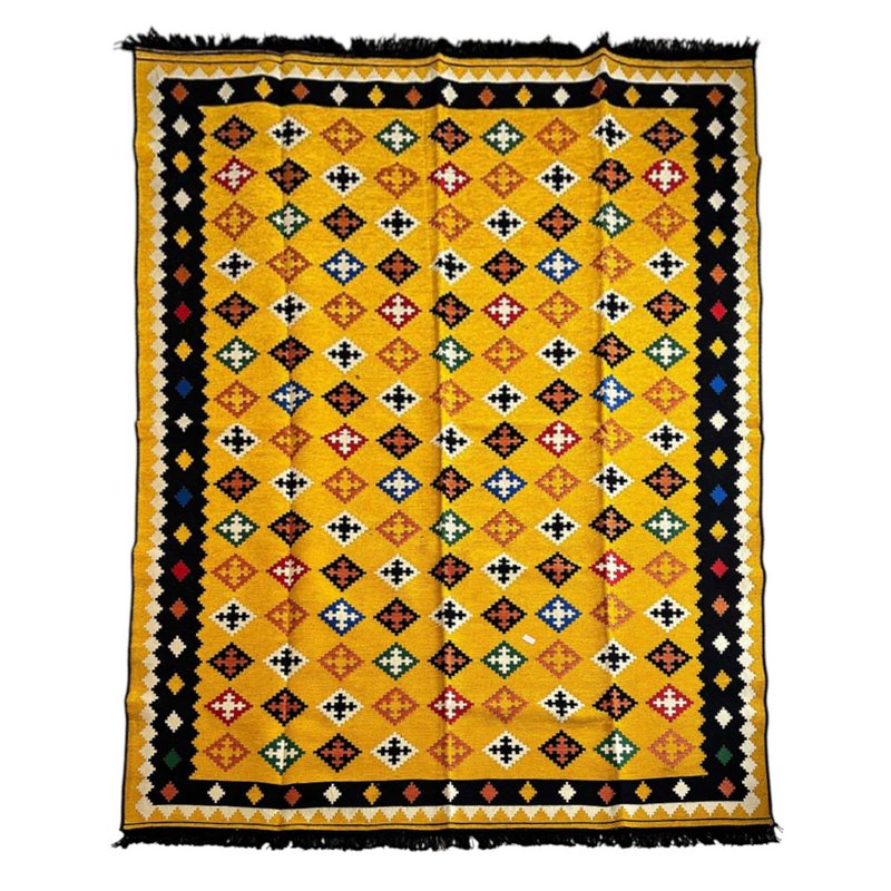 Tapijt met kilim -motieven- geel - 300x200x0,5 cm
