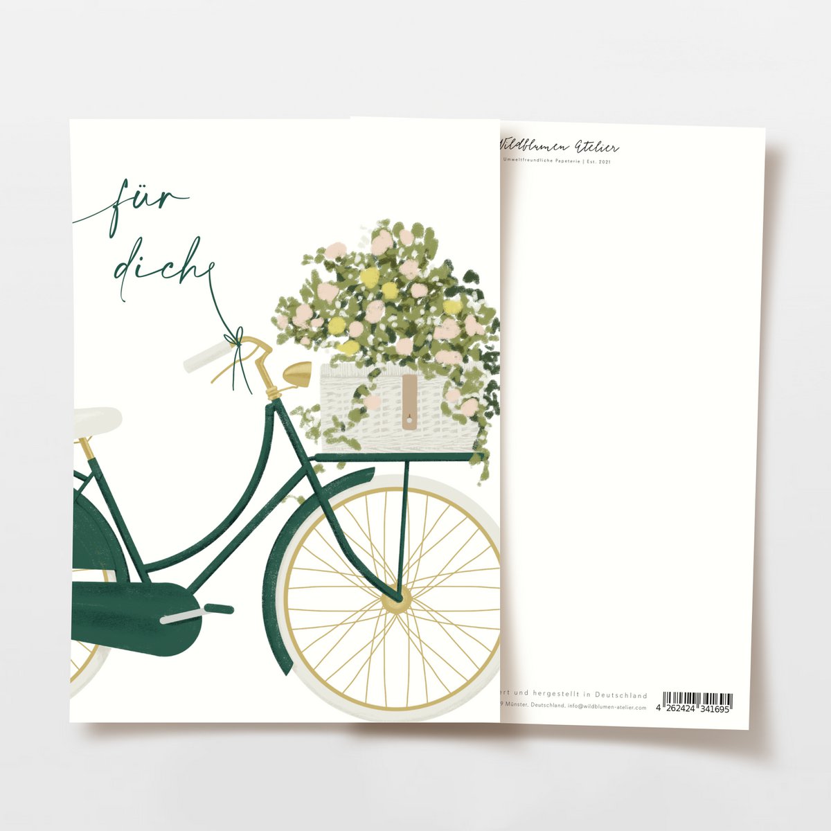 Postcard 'for you' bicycle with flowers