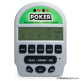 Retro pocket poker game with 5-in-1 features including deal, draw, and on functions. Compact and portable design with digital display.