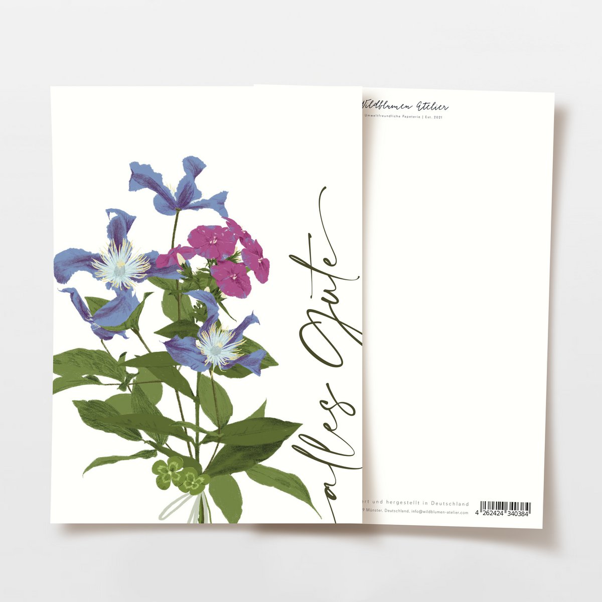 Postkort 'alt det bedste' med lilla blomster