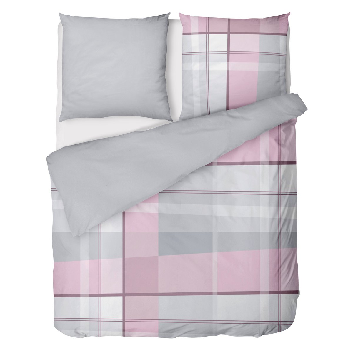 Beaver beddengoedset 135x200cm geruit in rozegrijs