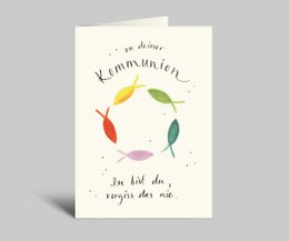 Kommunionskarte | Bunte Fische | Du bist du vergiss das nie | Klappkarte zur Kommunion
