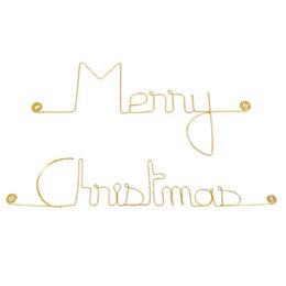 Wanddekoration aus goldenem Messingdraht – Weihnachts-/Neujahrs-/Jahresenddekoration: „Frohe Weihnachten“ – zum Anstecken – Wandschmuck