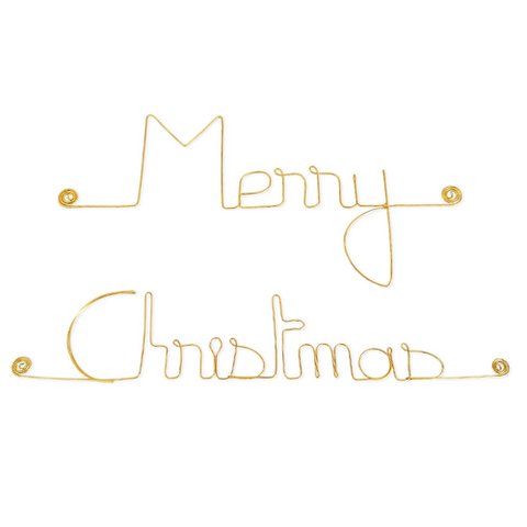 Wanddekoration aus goldenem Messingdraht – Weihnachts-/Neujahrs-/Jahresenddekoration: „Frohe Weihnachten“ – zum Anstecken – Wandschmuck