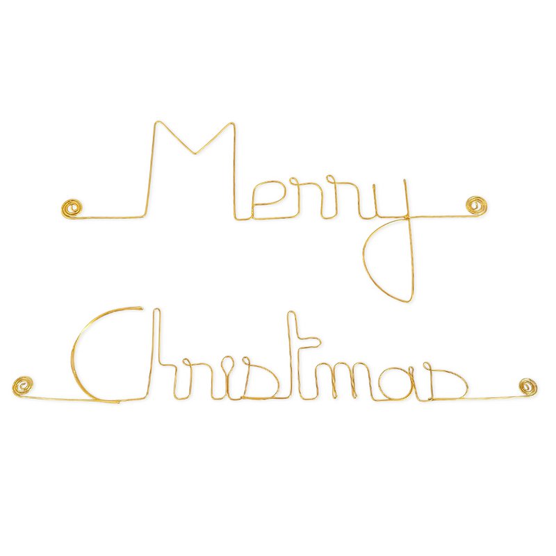Wanddekoration aus goldenem Messingdraht – Weihnachts-/Neujahrs-/Jahresenddekoration: „Frohe Weihnachten“ – zum Anstecken – Wandschmuck