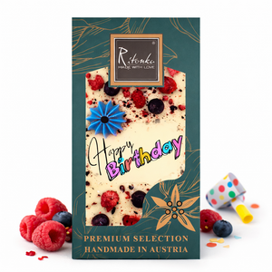 HAPPY BIRTHDAY - Weiße Schokolade - mit echter Kerze!