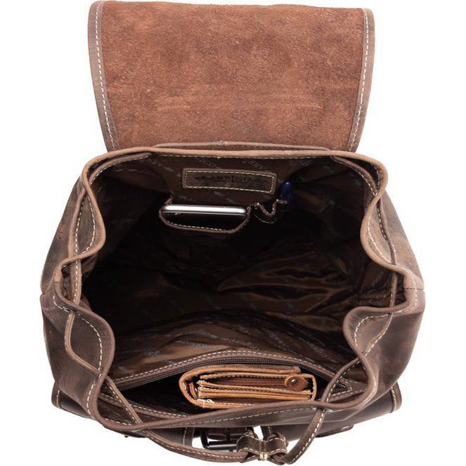 Amplia mochila de cuero de búfalo marrón oscuro: mochila resistente y práctica con suficiente espacio de almacenamiento, ideal para uso diario y aventuras.