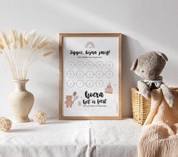 A countdown calendar poster featuring a cute teddy bear design, perfect for a birthday girl's room. The poster includes numbered circles for counting down the days until the special occasion.